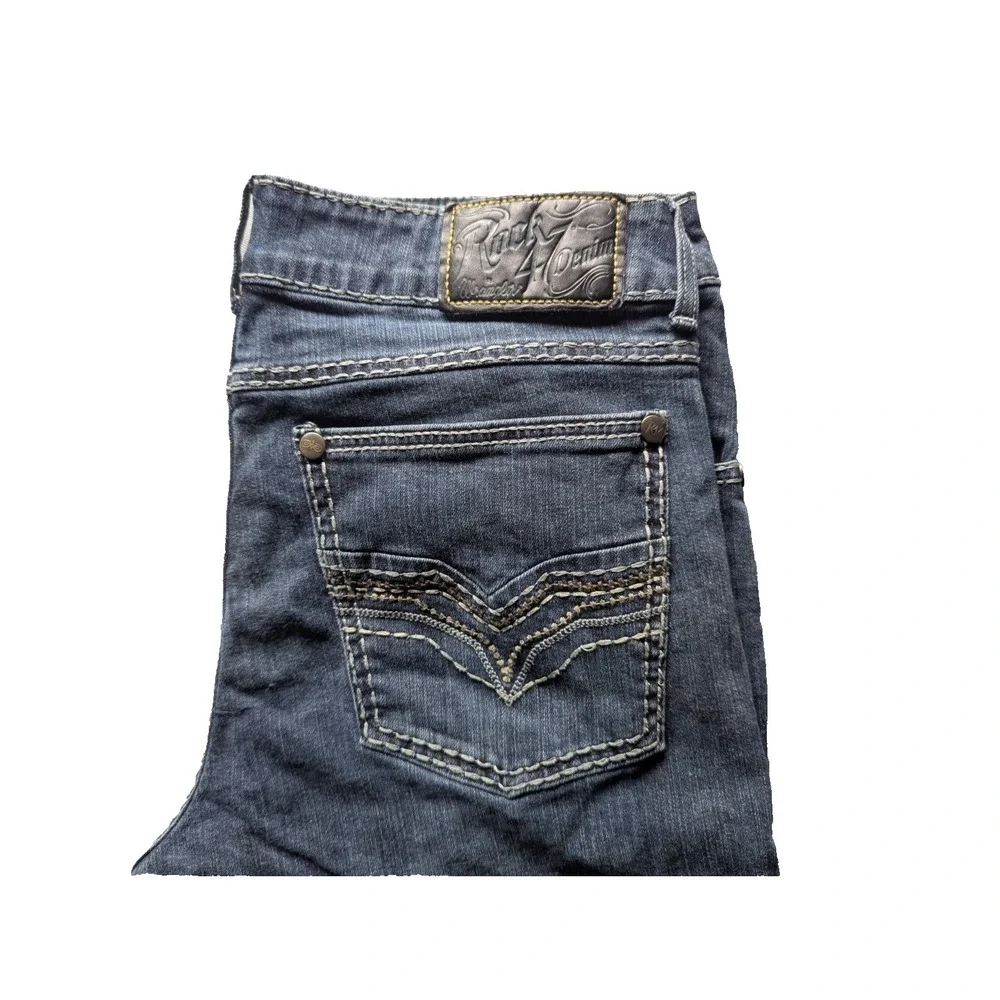 Wrangler Rock 47 Denim Blue Jeans 34x36 Men's Slim Fit Boot Cut